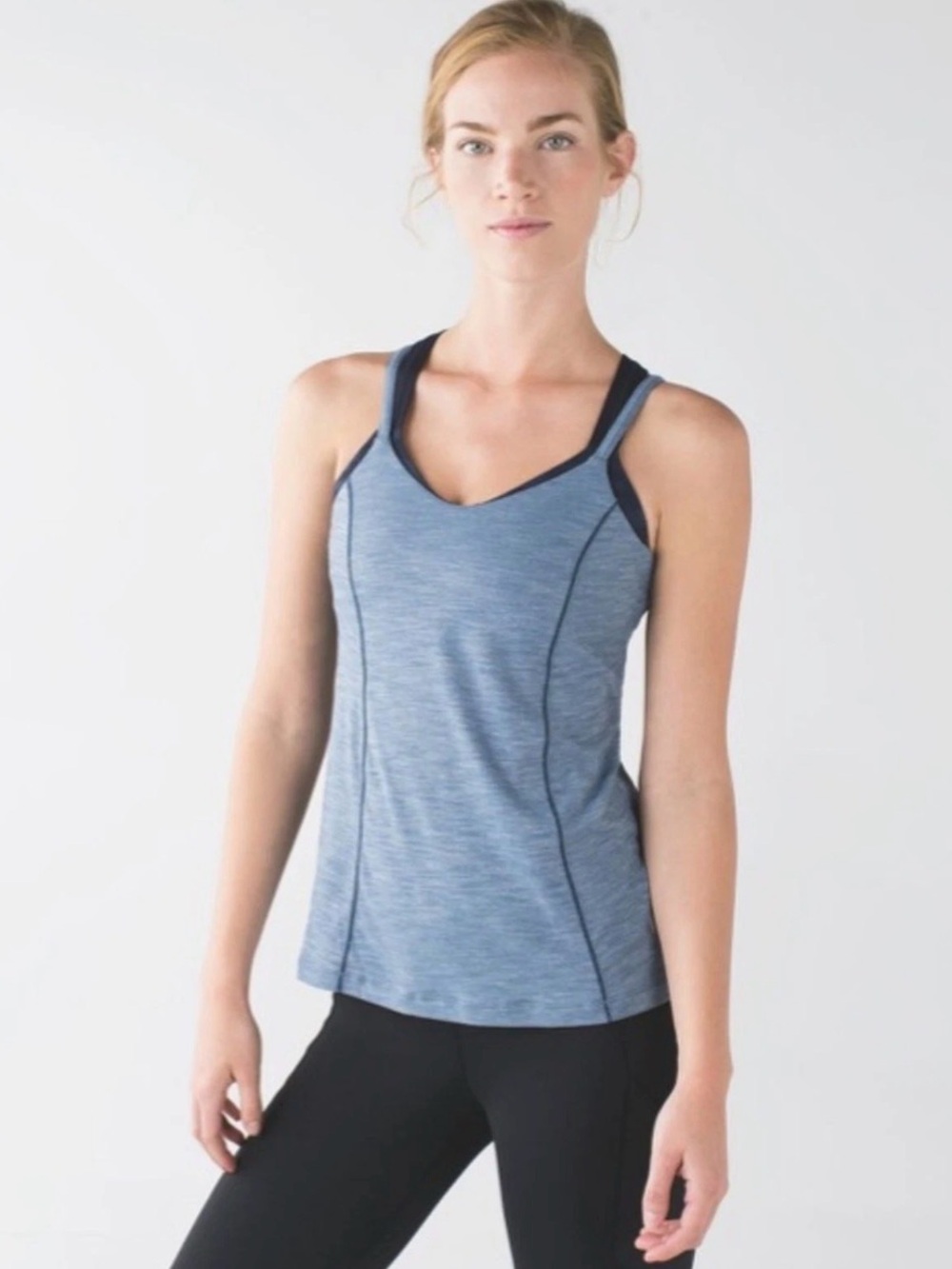 Lululemon Run For Gold Tank Heathered Blue Camo Denim Deep Navy sz 8